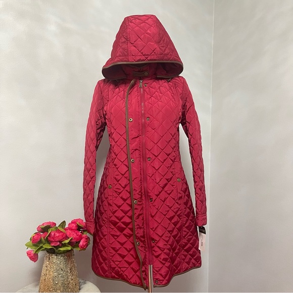 Lauren Ralph Lauren Quilted Hooded Jacket Chili Red & Brown Color - Duplicate - Picture 13 of 17